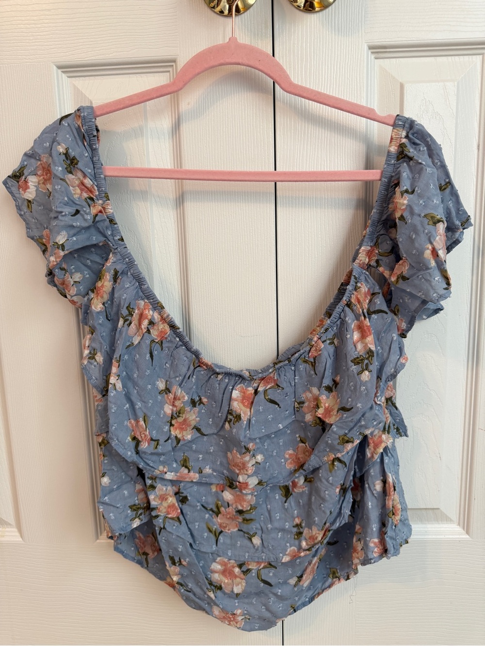 American Eagle Outfitters Blue Floral Ruffle Blouse